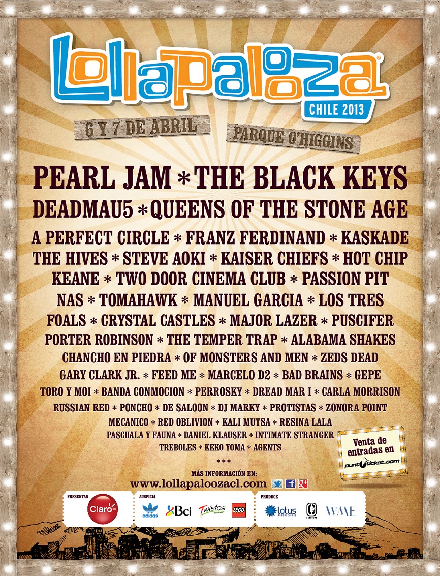 Revisa el lineup completo del Festival Lollapalooza Chile  2013