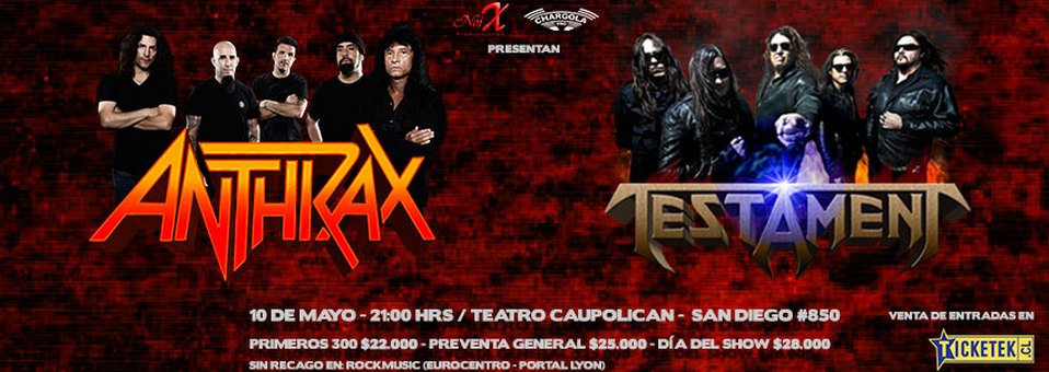 Anthrax y Testament regresan a Chile juntos en un concierto